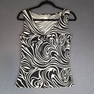Body Central Tank Top Womens Small Black White Psychedelic Swirl V-Neck Blouse